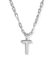 Bubble Letter T Silver Short Pendant Necklace