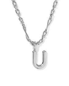 Bubble Letter U Silver Short Pendant Necklace