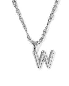Bubble Letter W Silver Short Pendant Necklace