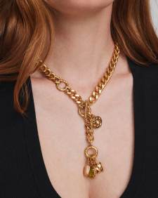 Raina Vintage Gold Charm Necklace