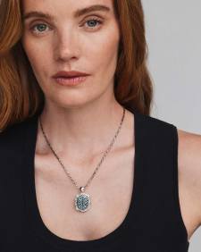 Tiger Striped Daphne Vintage Silver Small Long Pendant Necklace
