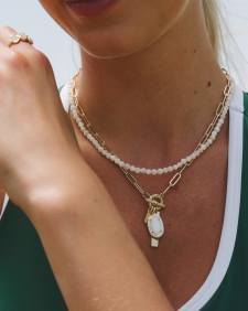 Elisa Gold Enamel Link and Chain Necklace