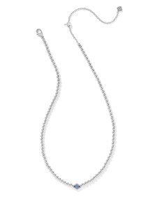 Abbie Silver Beaded Necklace in Light Blue Mother-of-Pearl