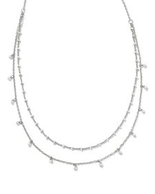 Eve Silver Multi Strand Necklace in White Mix