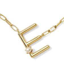 Pearl Gold Letter E Short Pendant Necklace in Freshwater Cultured Pearl