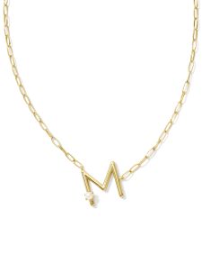 Pearl Gold Letter M Short Pendant Necklace in Freshwater Cultured Pearl