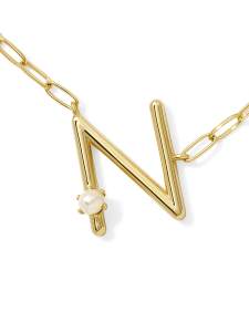Pearl Gold Letter N Short Pendant Necklace in Freshwater Cultured Pearl