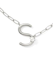 Pearl Silver Letter S Short Pendant Necklace in Freshwater Cultured Pearl