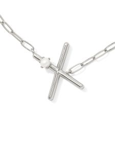 Pearl Silver Letter X Short Pendant Necklace in Freshwater Cultured Pearl