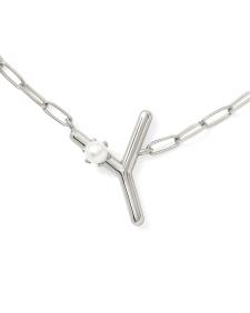 Pearl Silver Letter Y Short Pendant Necklace in Freshwater Cultured Pearl
