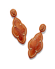 Abbie Gold Enamel Frame Statement Earrings in Variegated Orange Magnesite