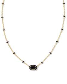 Mini Elisa Gold Enamel Frame Short Pendant Necklace in Black Agate