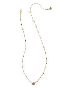 Mini Elisa Gold Enamel Frame Short Pendant Necklace in Variegated Orange Magnesite
