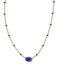 Mini Elisa Gold Enamel Frame Short Pendant Necklace in Cobalt Illusion
