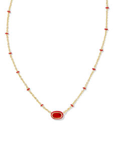 Mini Elisa Gold Enamel Frame Short Pendant Necklace in Red Illusion