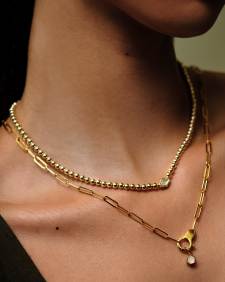 Abbie Gold Beaded Necklace in Natural Mother-of-Pearl