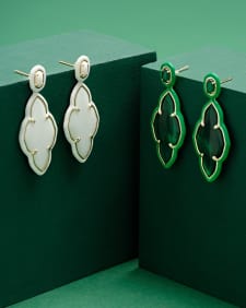 Abbie Gold Enamel Frame Statement Earrings in Emerald Illusion