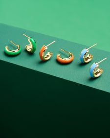 Ainsley Gold Huggie Earrings in Green Enamel