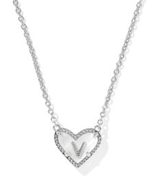 Ari Heart Letter V Silver Short Pendant Necklace