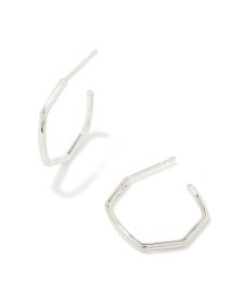 Small Davie Thin Hexagon Hoop Earrings in Sterling Silver