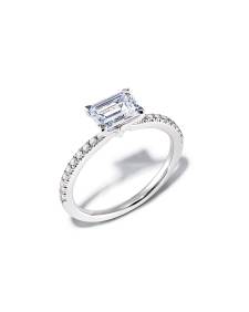 Emerald Solitaire Engagement Ring with Pave Diamonds