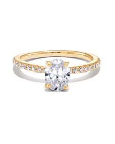 2 ct Oval Solitaire Engagement Ring with Pave Diamonds in 14k Yellow Gold