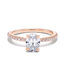 0.75 ct Oval Solitaire Engagement Ring with Pave Diamonds in 14k Rose Gold