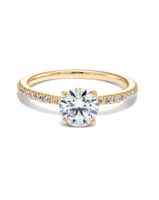 2 ct Round Solitaire Engagement Ring with Pave Diamonds in 14k Yellow Gold