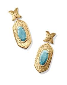 Keziah Vintage Gold Statement Earrings in Variegated Dark Teal Magnesite