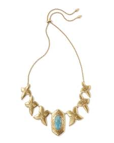 Keziah Vintage Gold Statement Necklace in Variegated Dark Teal Magnesite