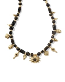 Shera Vintage Gold Beaded Charm Necklace in Golden Obsidian