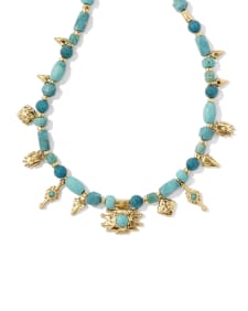 Shera Vintage Gold Beaded Charm Necklace in Teal Mix