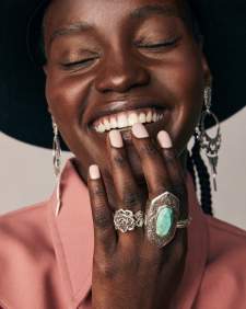 Keziah Vintage Silver Cocktail Ring in Sea Green Chrysocolla