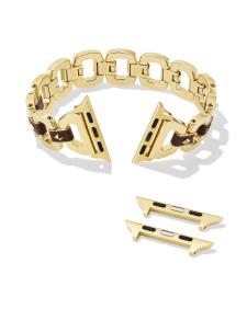 Nora Gold Tone Stainless Steel Leather Wrapped Watch Band