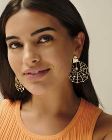 Spiderweb Gold Statement Earrings in White CZ
