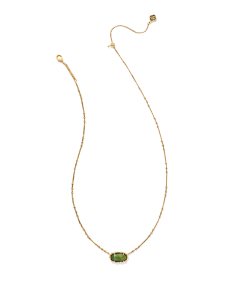 Elisa Vintage Gold Bamboo Frame Short Pendant Necklace in Sage Serpentine