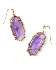 Elle Vintage Gold Bamboo Frame Drop Earrings in Dark Purple Amethyst