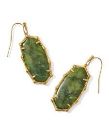 Elle Vintage Gold Bamboo Frame Drop Earrings in Sage Serpentine
