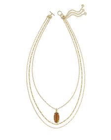 Elle Vintage Gold Bamboo Frame Triple Strand Necklace in Marbled Amber Illusion