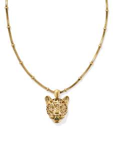 Maura Vintage Gold Jaguar Short Pendant Necklace in Sage Serpentine