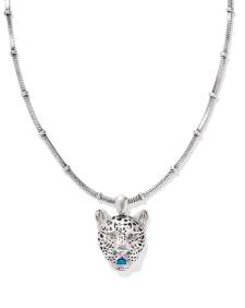 Maura Vintage Silver Jaguar Short Pendant Necklace in Variegated Indigo Magnesite