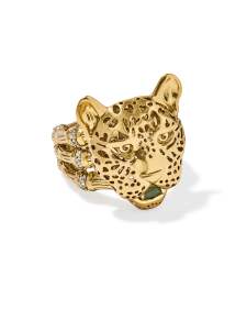 Maura Vintage Gold Jaguar Statement Ring in Sage Serpentine