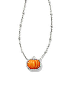 Pumpkin Silver Short Pendant Necklace in Orange Mother-of-Pearl