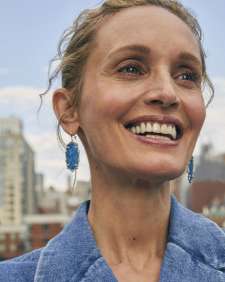 Elle Vintage Silver Bamboo Frame Drop Earrings in Variegated Indigo Magnesite