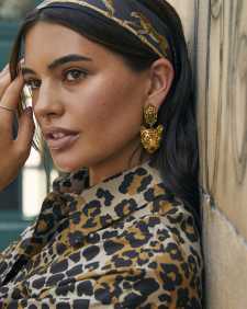 Maura Vintage Gold Jaguar Statement Earrings in Sage Serpentine