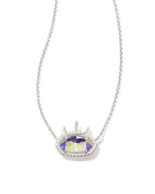 Elisa Unicorn Bright Silver Short Pendant Necklace in Dichroic Glass