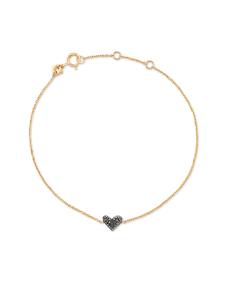 Heart 14k Yellow Gold Delicate Chain Bracelet in Black Diamond