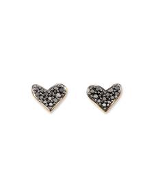 Heart 14k Yellow Gold Stud Earrings in Black Diamond