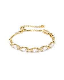 Genevieve Gold Delicate Chain Bracelet in White Crystal