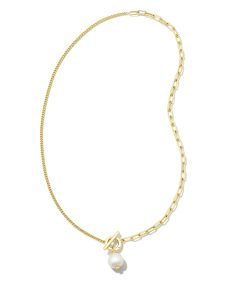 Leighton Convertible Gold Pearl Chain Necklace in Freshwater Cultured Pearl
